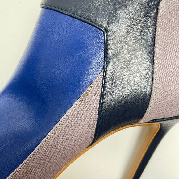 BCBGMaxazria | Nicoletta Blue & Gray Colorblock Leather Peep Toe Eve Booties - Picture 10 of 12